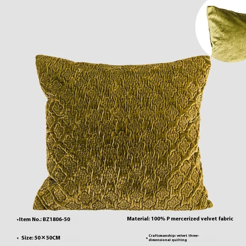 Brown gold antique Chinese-style cushion with three-dimensional quilted pattern on plum cotton fabric