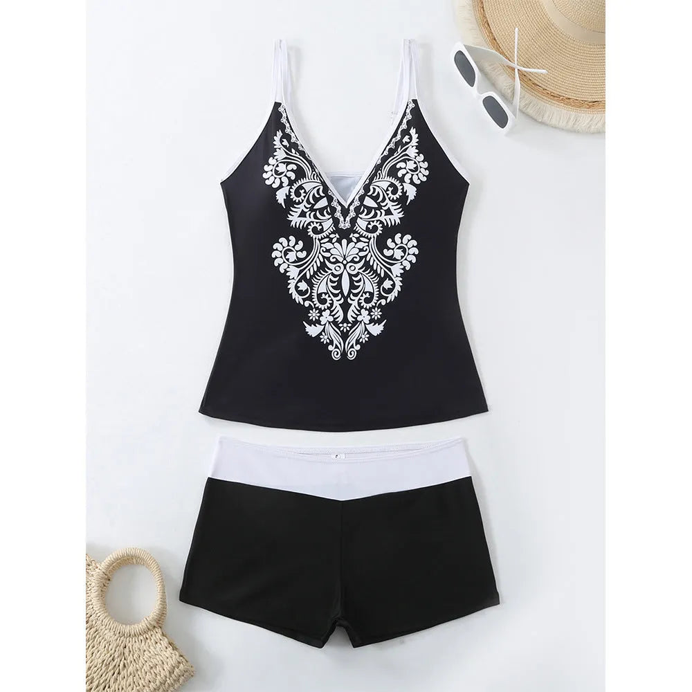Plus size women's swimsuit in black or rose red with brief style and cotton lining