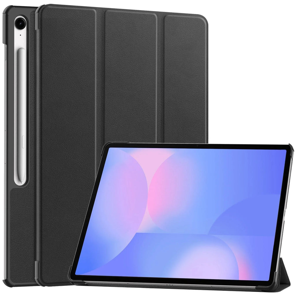 Samsung Tab S10 FE Plus 13.1-inch leather case in black with tri-fold stand and PC material protection