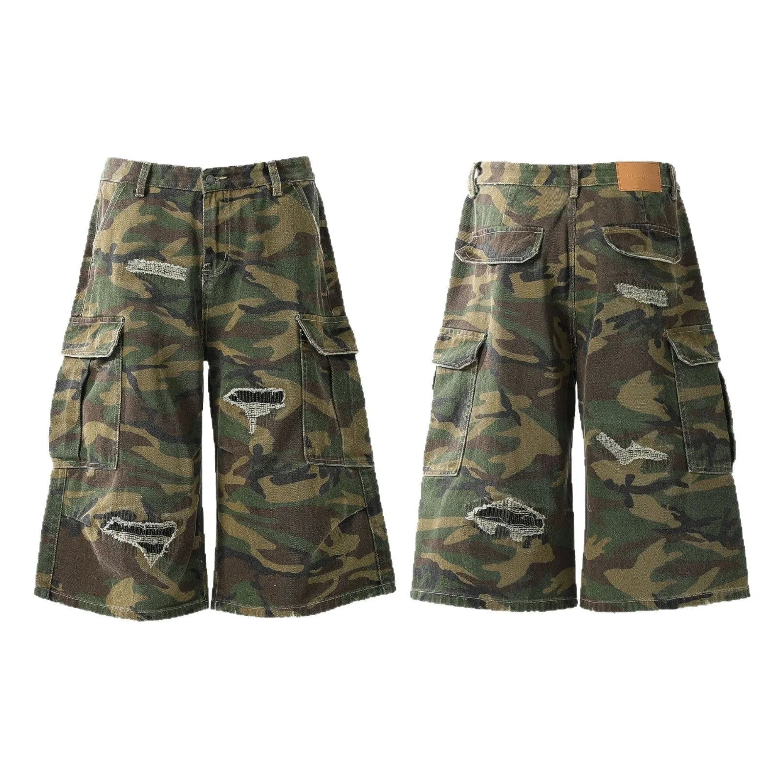 Men's camouflage pattern cropped denim trousers in straight leg cut with micro elastic cotton fabric