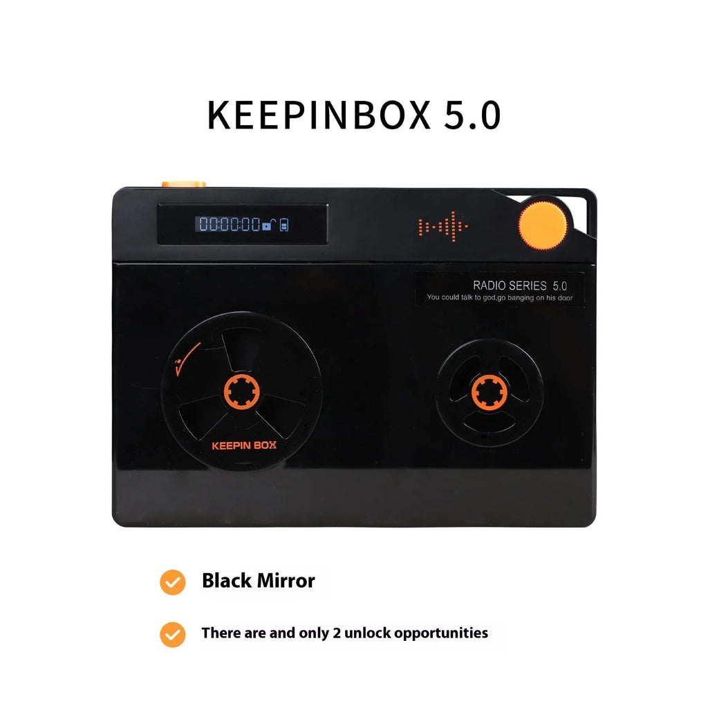 Mobile phone lock timing box in silver matte and black mirror finishes, used to lock a phone away for set periods to reduce screen time.