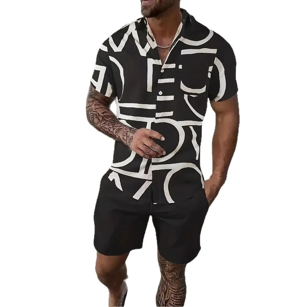 Men's Hawaii 3D printed short sleeve suit with matching shorts in vibrant patterns