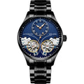 Twosome automatic tourbillon moon phase watch with 41mm titanium case and transparent back showing Seiko movement