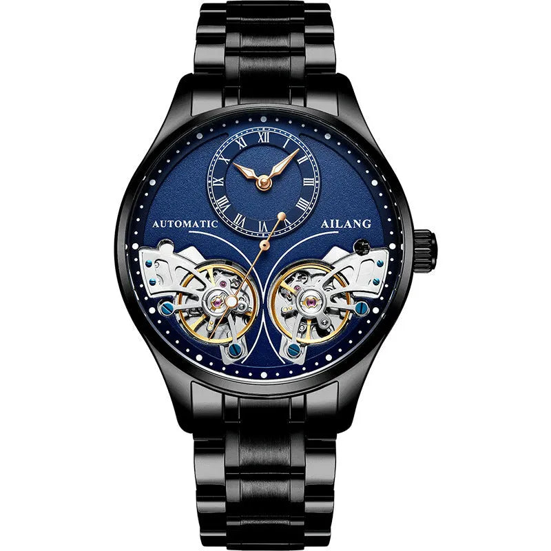 Twosome automatic tourbillon moon phase watch with 41mm titanium case and transparent back showing Seiko movement