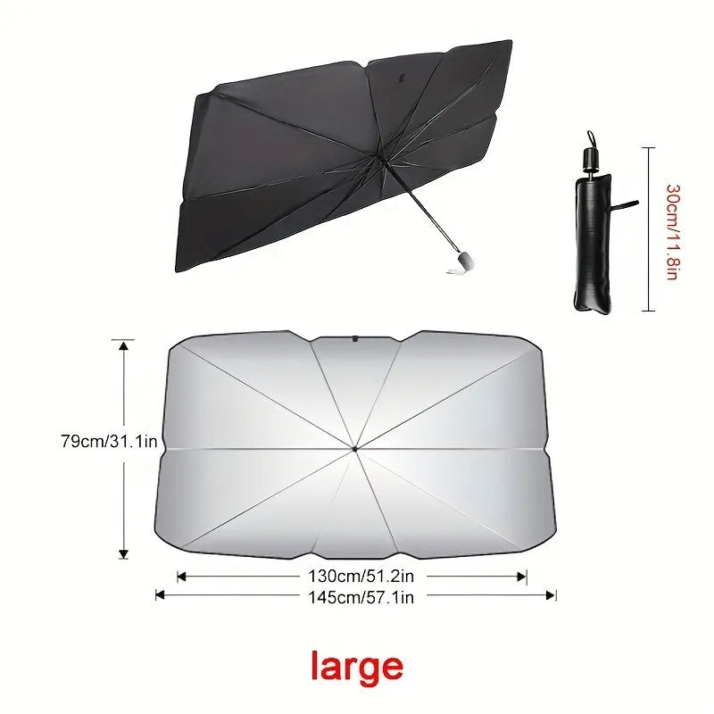Foldable car windshield sunshade umbrella with automatic rebound button for UV protection and heat reduction