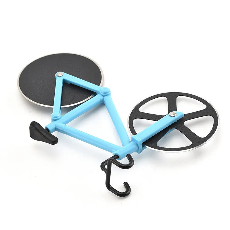 Bicycle-shaped pizza cutter with stainless steel 430# wheel and ABS plastic handle in assorted colours