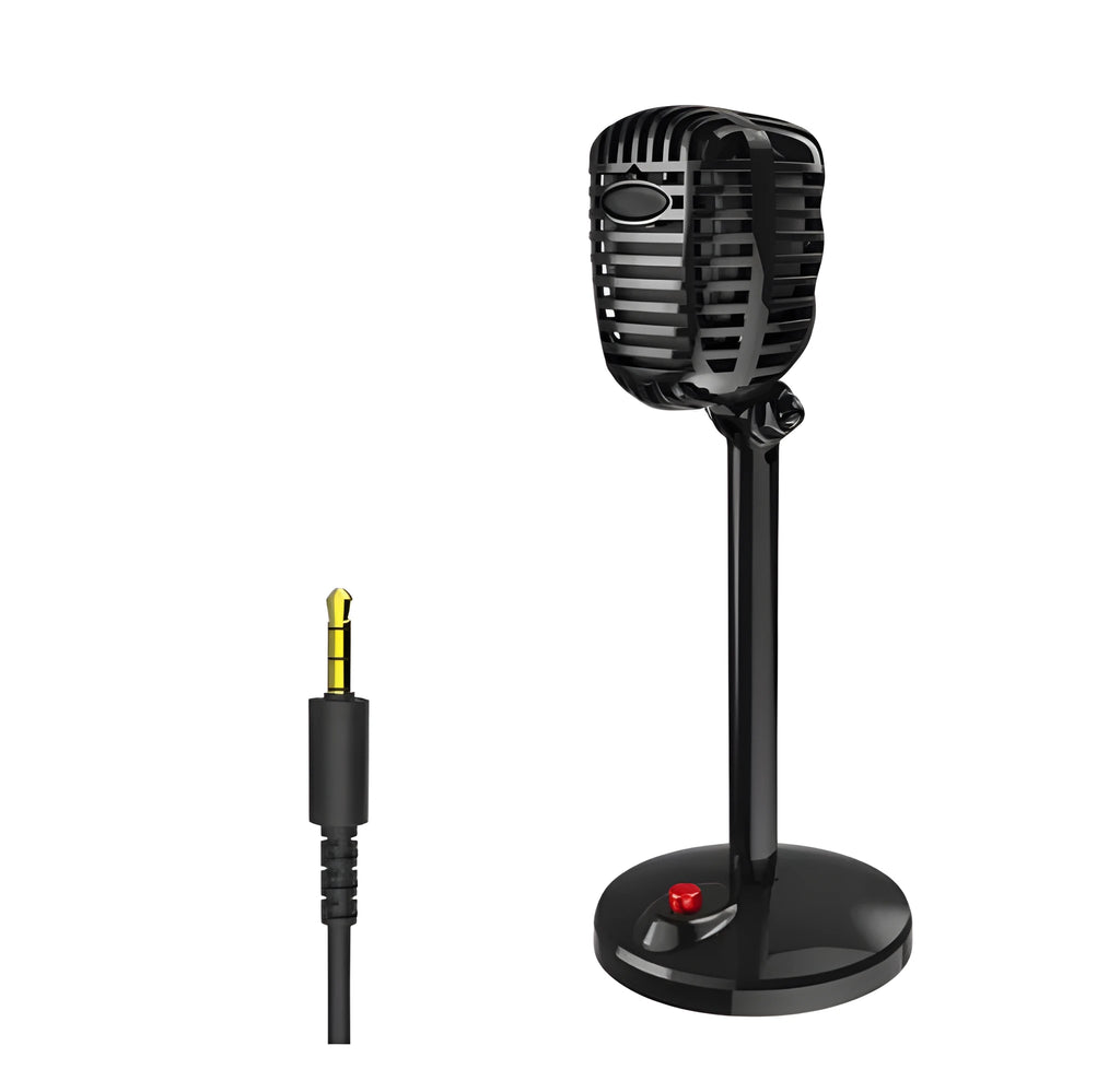 Black USB computer microphone with adjustable gooseneck on a weighted stand.