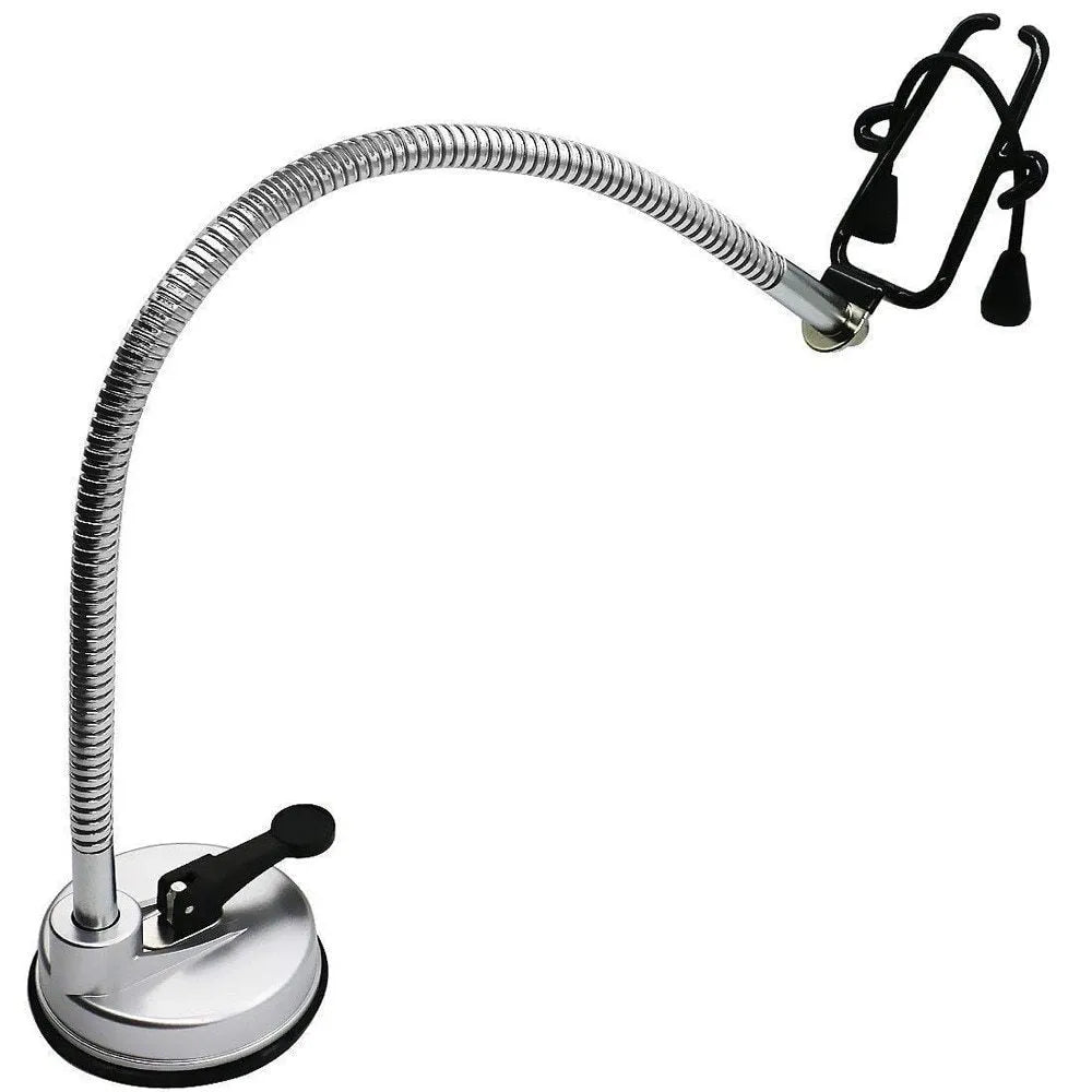 Stainless steel hair dryer holder stand with suction cup base, 360 degree rotating head, 83cm long, 0.85kg