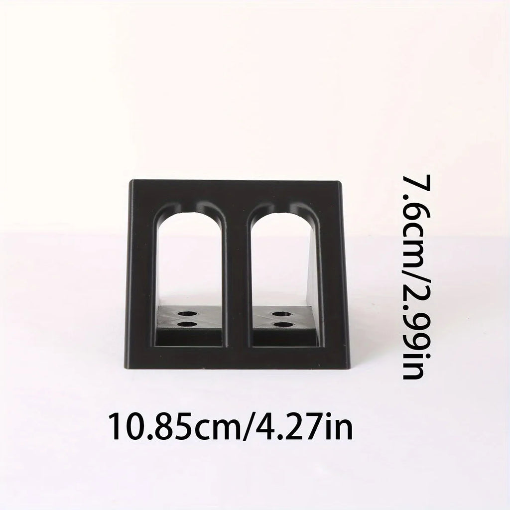 Black plastic pistol stand for displaying collectible firearms, dimensions 10.85 x 7.6 cm