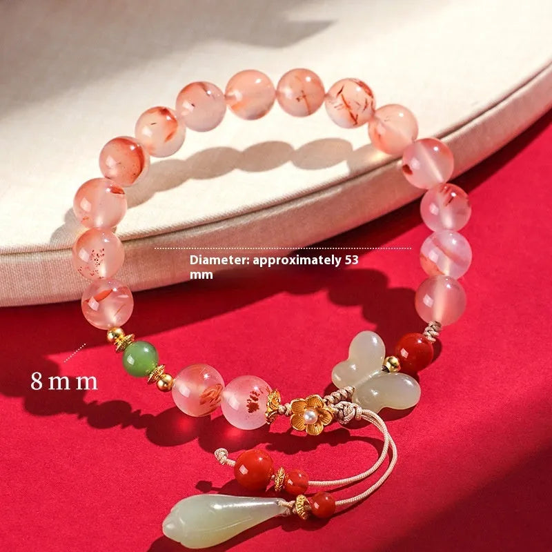 Women's ice floating south red white agate fishtail bracelet handmade jewellery elegant design