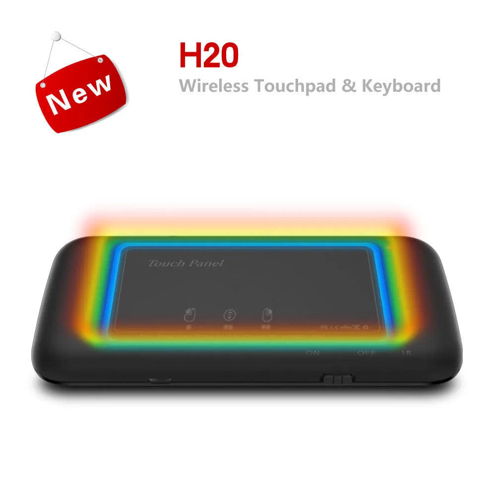 H20 black mini wireless keyboard with touchpad, air mouse, 69 backlit keys, and USB receiver