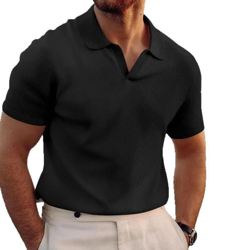 Men's slim fit heavy waffle textured T-shirt in grey, shown front-on.