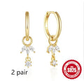 S925 sterling silver sunflower earrings with geometric shape and inlaid zircon stones in golden-three diamonds colour