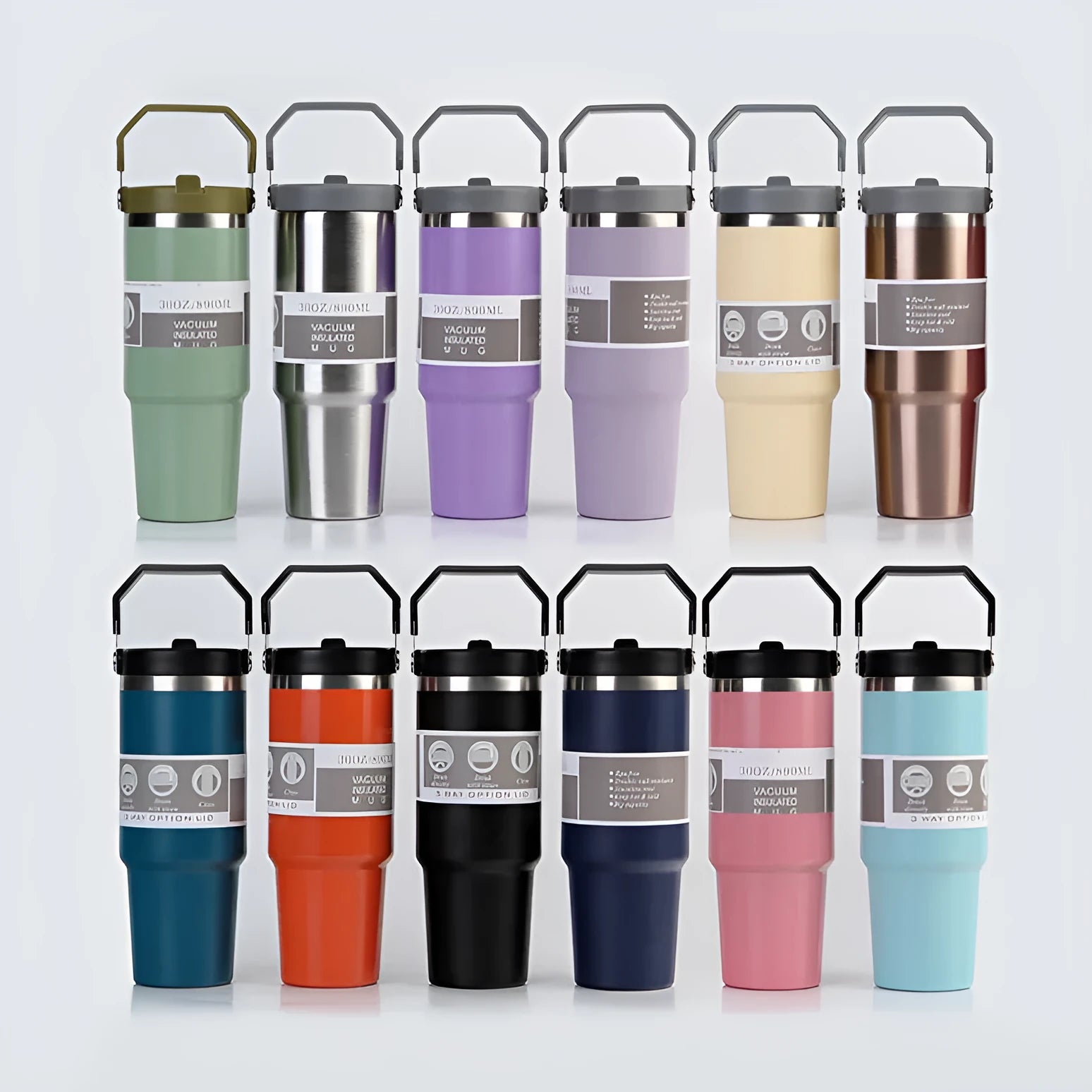 30oz stainless steel travel tumbler with handle and sliding lid in dark pink colour