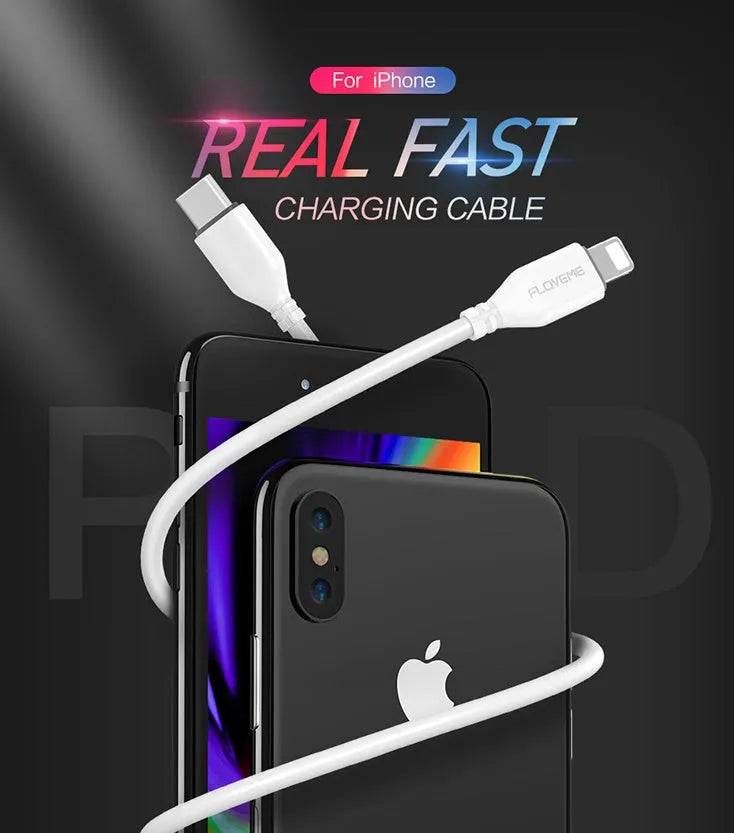 White USB-C to Lightning cable with reinforced connectors for iPhone fast charging and data transfer
