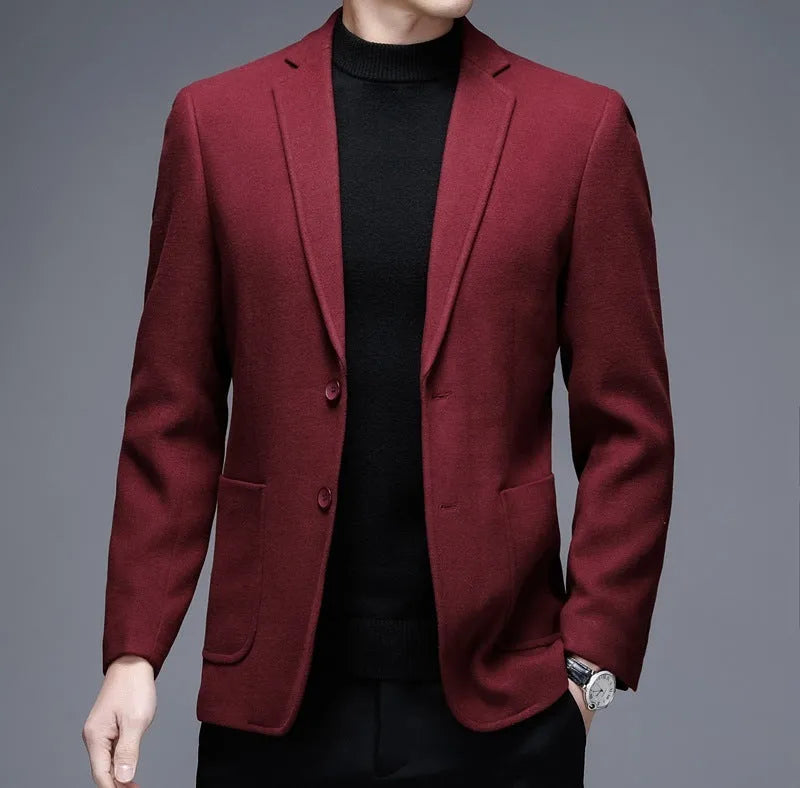Men's solid colour loose fit woolen winter jacket in grey, shown front view.