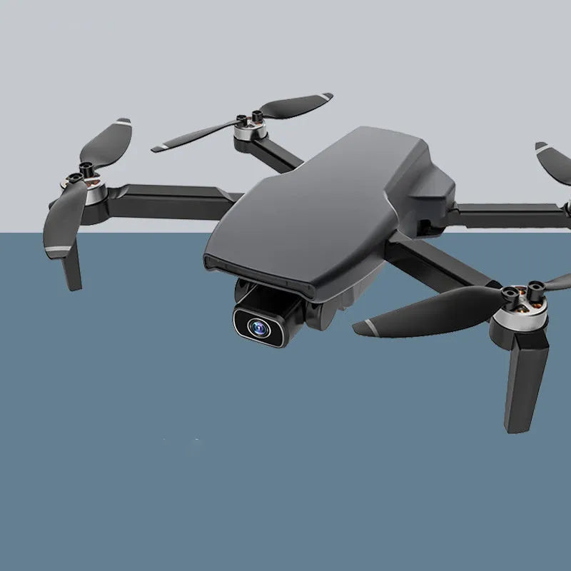 Black folding remote control drone with brushless motor, 4K HD camera, GPS, 4-channel handle remote, and plastic body.
