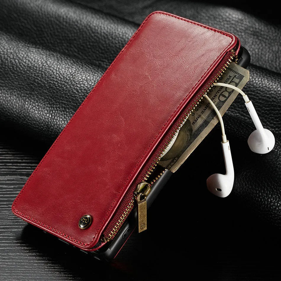 Samsung Note9 leather flip case in black showing PU leather construction and flip design