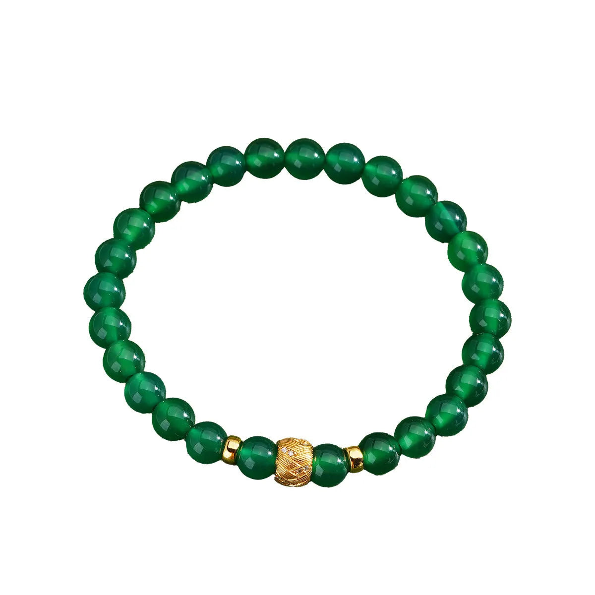 Green agate and sterling silver bracelet with yellow gold plating and a geometric bead.