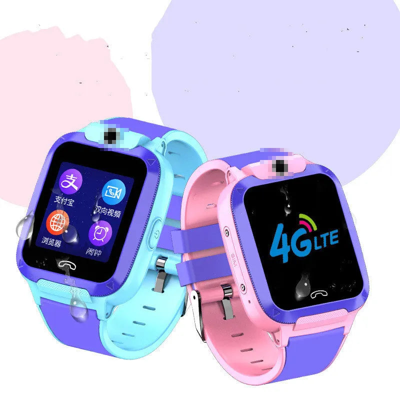 Children's smartwatch with 1.44-inch touchscreen, GPS tracking, and silica gel band in blue or pink