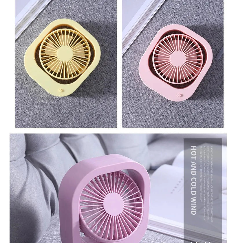 USB desk fan in black, pink, purple or yellow with 2 speeds and 180 rotation for office or home