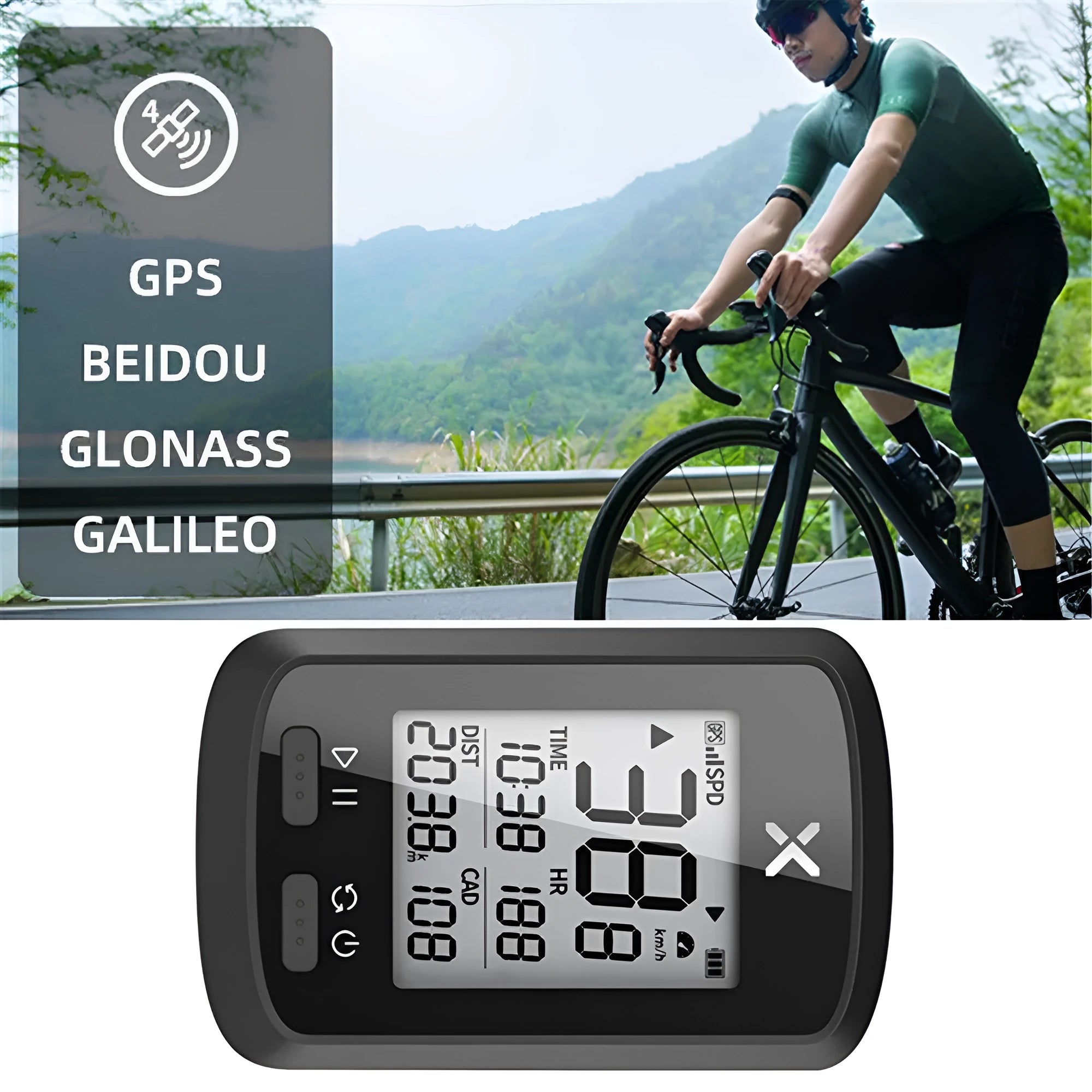 Black waterproof bicycle stopwatch with LCD screen and detachable wrist strap.