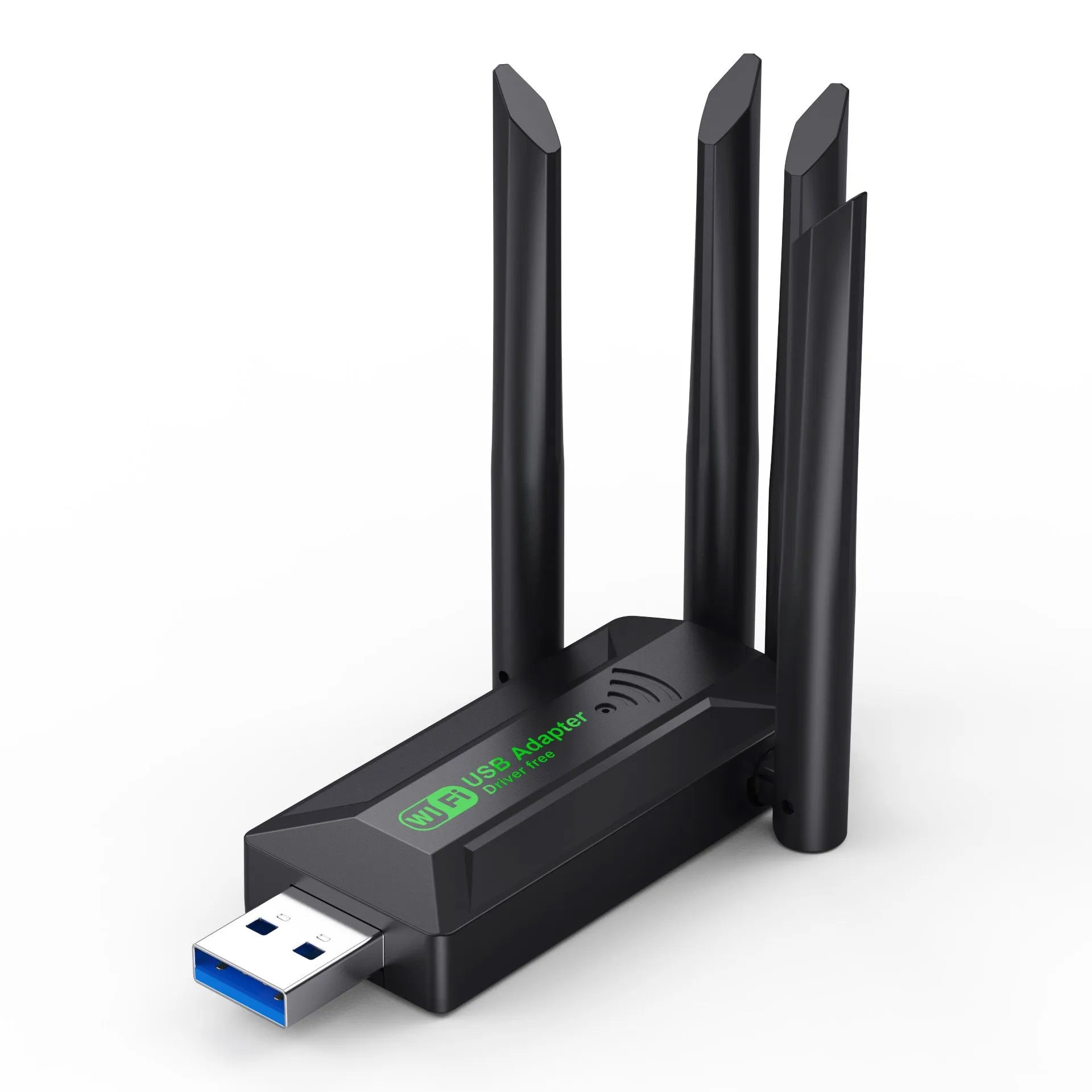 Black USB network transmitter device with four extended antennas