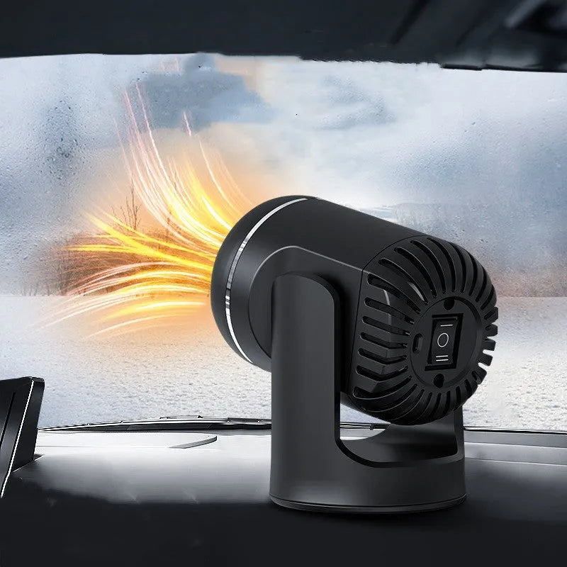 Black and white 12V portable car heater with hot cold warm settings for vehicle defrosting