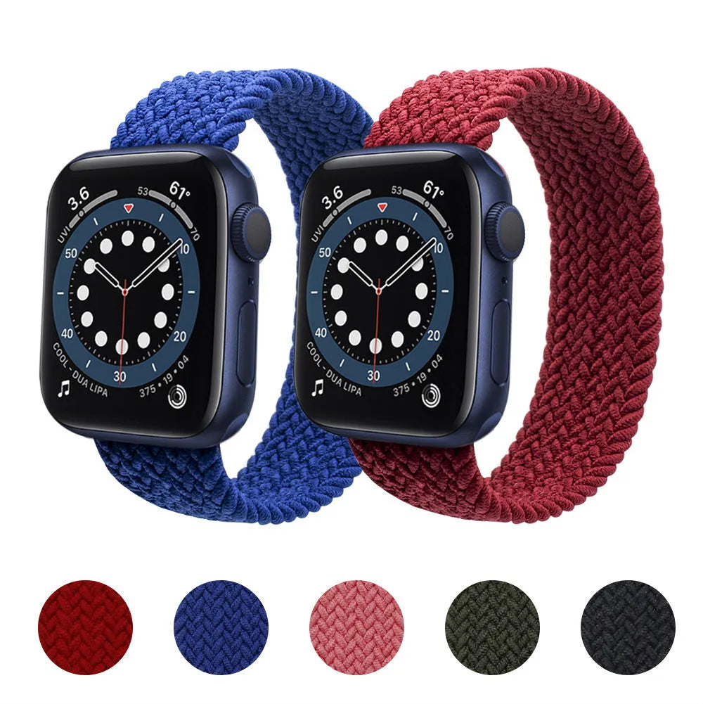 Woven Apple Watch strap in five colours with recycled yarn construction and plastic head