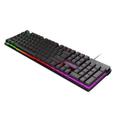 Black USB wired gaming keyboard with luminous backlighting and frosted keycaps showing 1.3 metre cable