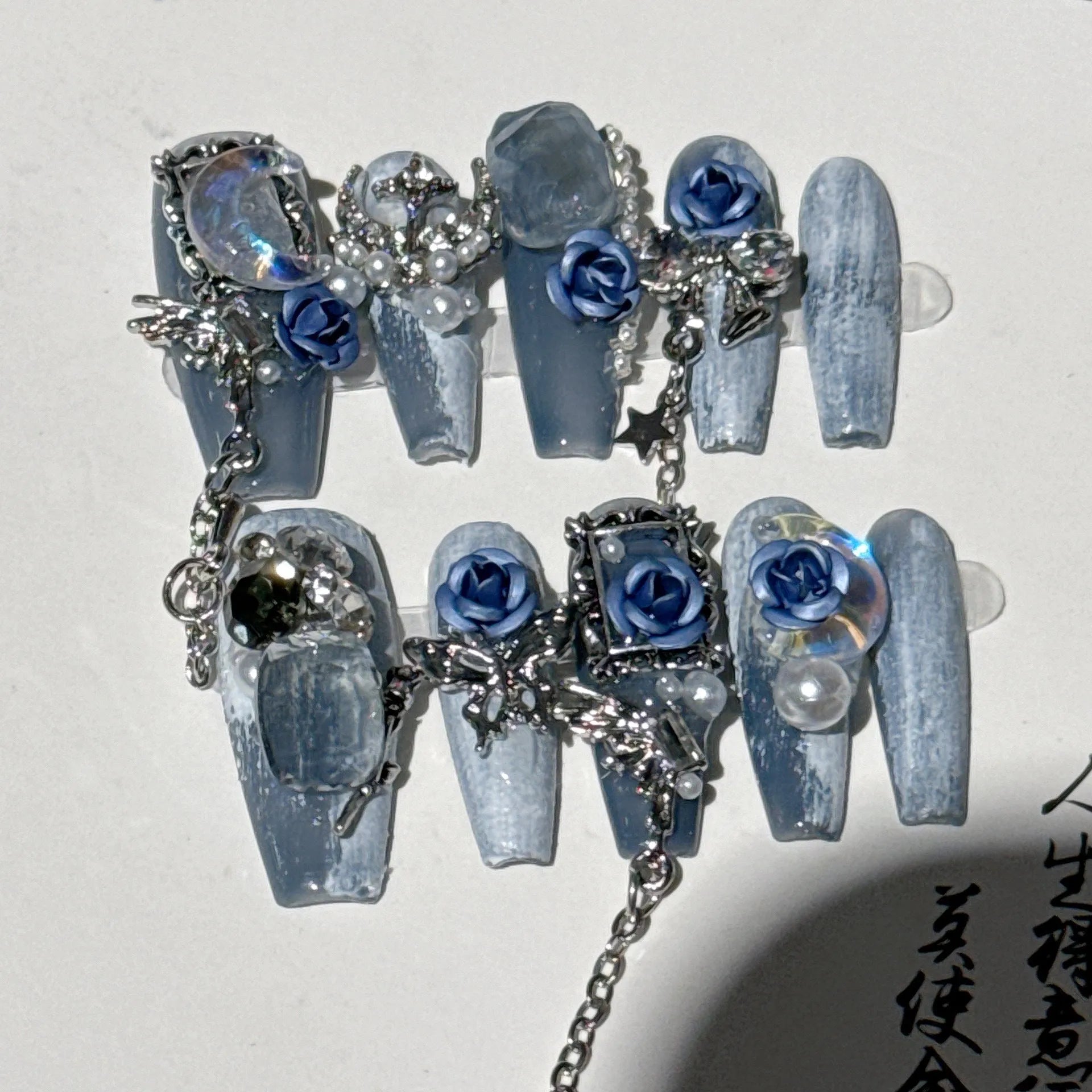 Heavy Industry Blue Beauty Evening Manicure with ornate rose pattern in V04 night blue colour for ladies