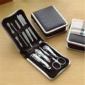 Nine-piece stainless steel nail clipper and manicure set in compact 10cm case, random colour, 123g