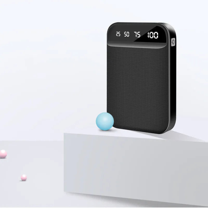 Mini power bank in black, blue, pink, or white with dimensions 93mm x 63mm x 22mm and multi-USB ports