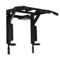 Black wall-mounted fitness rack with parallel bars for pull-ups, dimensions 77cm by 47cm