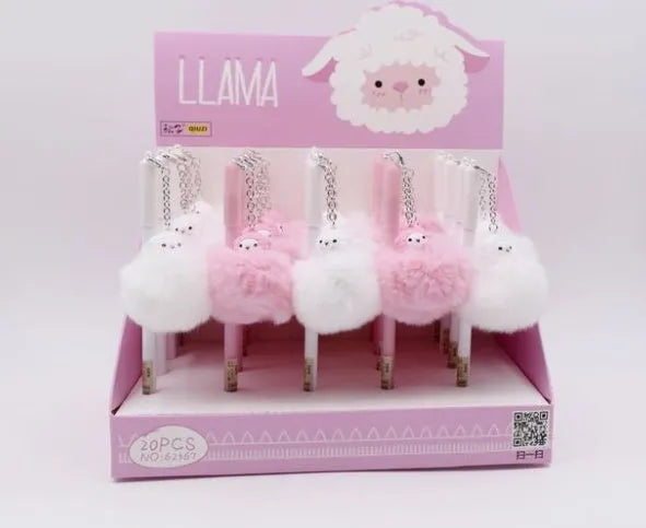 Alpaca hair ball pendant ballpoint pen with 17cm plastic body and 0.5mm tip