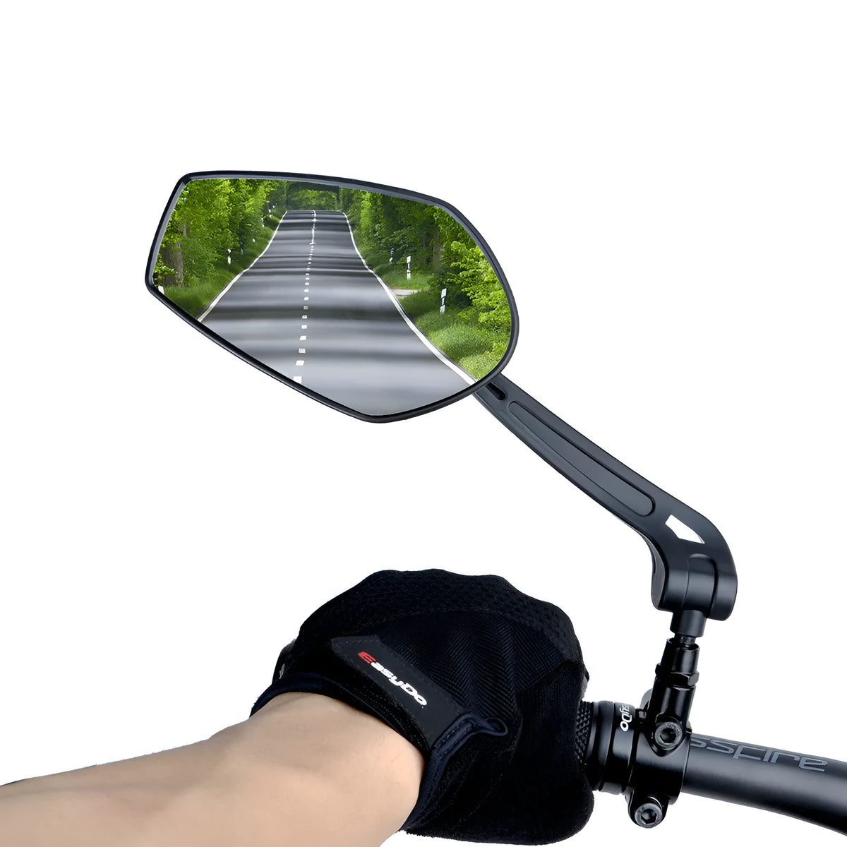 HD wide angle convex bicycle mirror with aluminium alloy base, 75mm x 125mm, fits 22-25mm handlebar