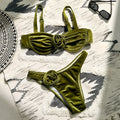 Women's A371 Green floral print swimsuit with high elasticity, shown in briefs style.