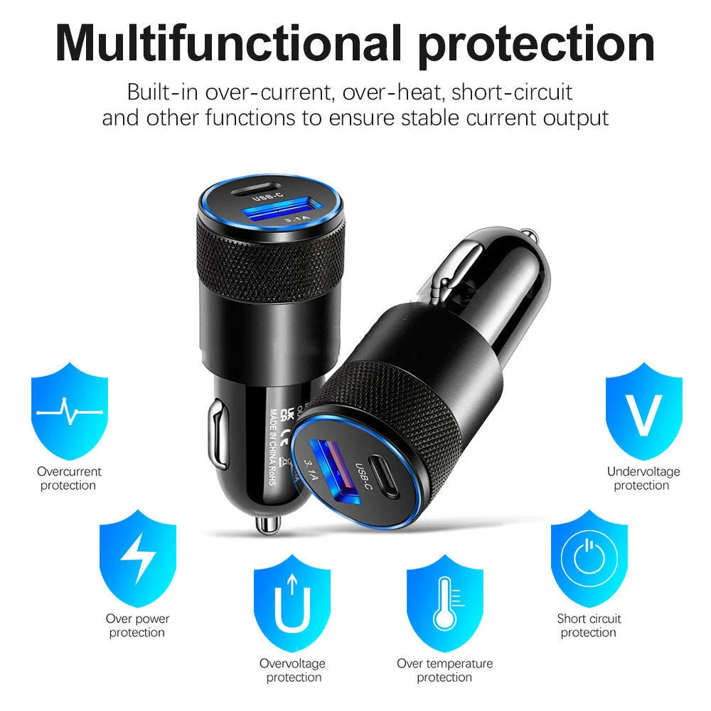 Aluminium alloy mobile phone car charger with compact 2.5cm by 6cm dimensions