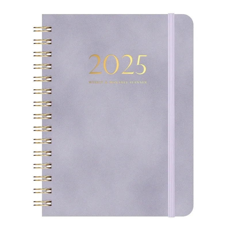 A5 size PU leather notebook with metal coil binding, shown in a choice of cover colours including black, brown, blue, and pink.