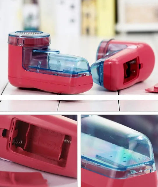 White portable electric lint remover device with USB charging port and removable lint collection compartment