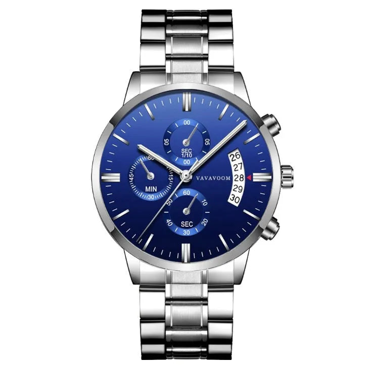 Men's stainless steel quartz watch with 43mm dial and multiple colour options