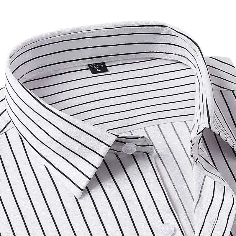 Men's striped long sleeve shirt with slim fit design in polyester blend fabric for business formal wear