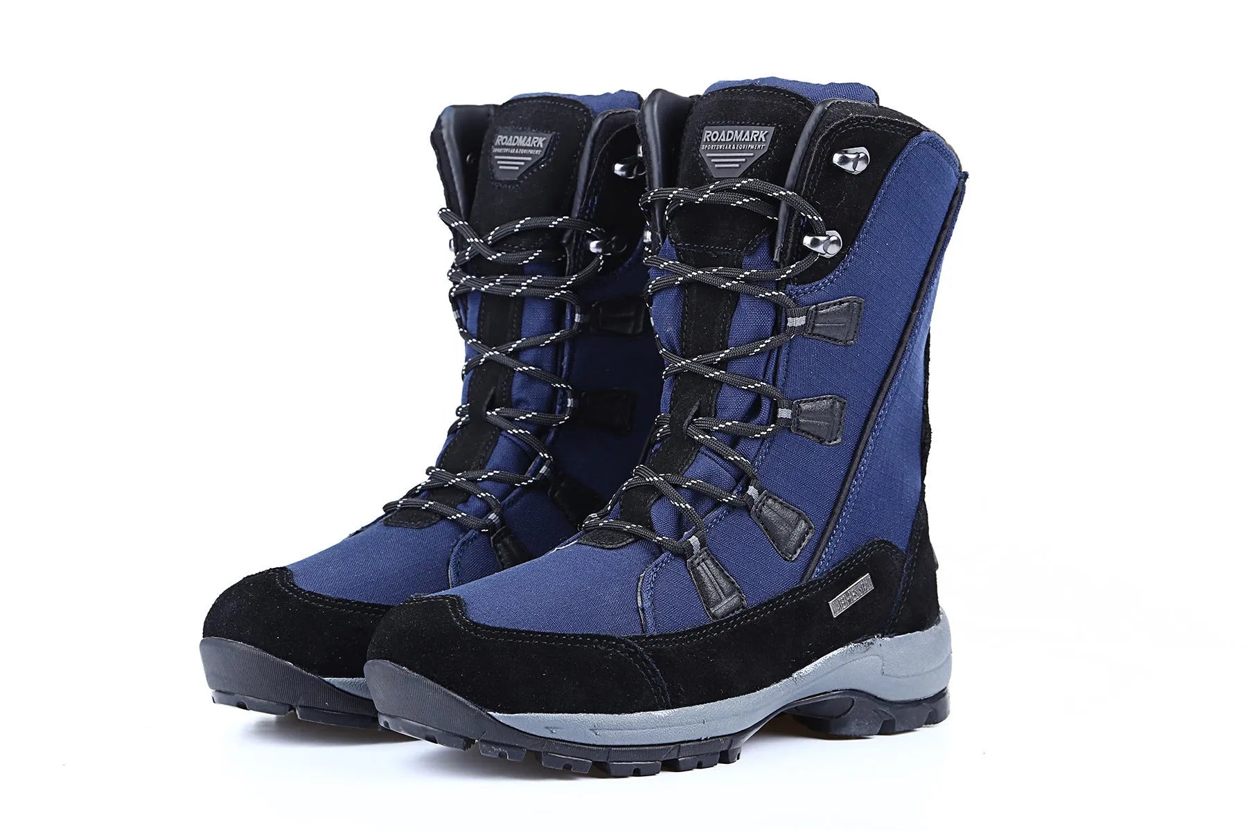 Women's mid-calf thermal snow boots in black with genuine leather upper and rubber sole for winter outdoor use