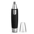Electric nose hair trimmer with 360-degree rotating stainless steel blade, waterproof plastic body, black or silver