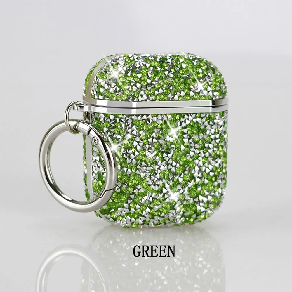 Electroplating diamond-studded AirPods case with flip rhinestone exterior for AirPods 1/2 and AirPods 3