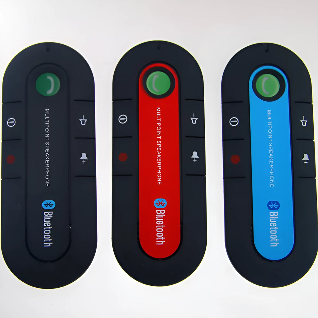 Vehicle-mounted Bluetooth handsfree sun visor kit in black, blue, or red with car charger and cable