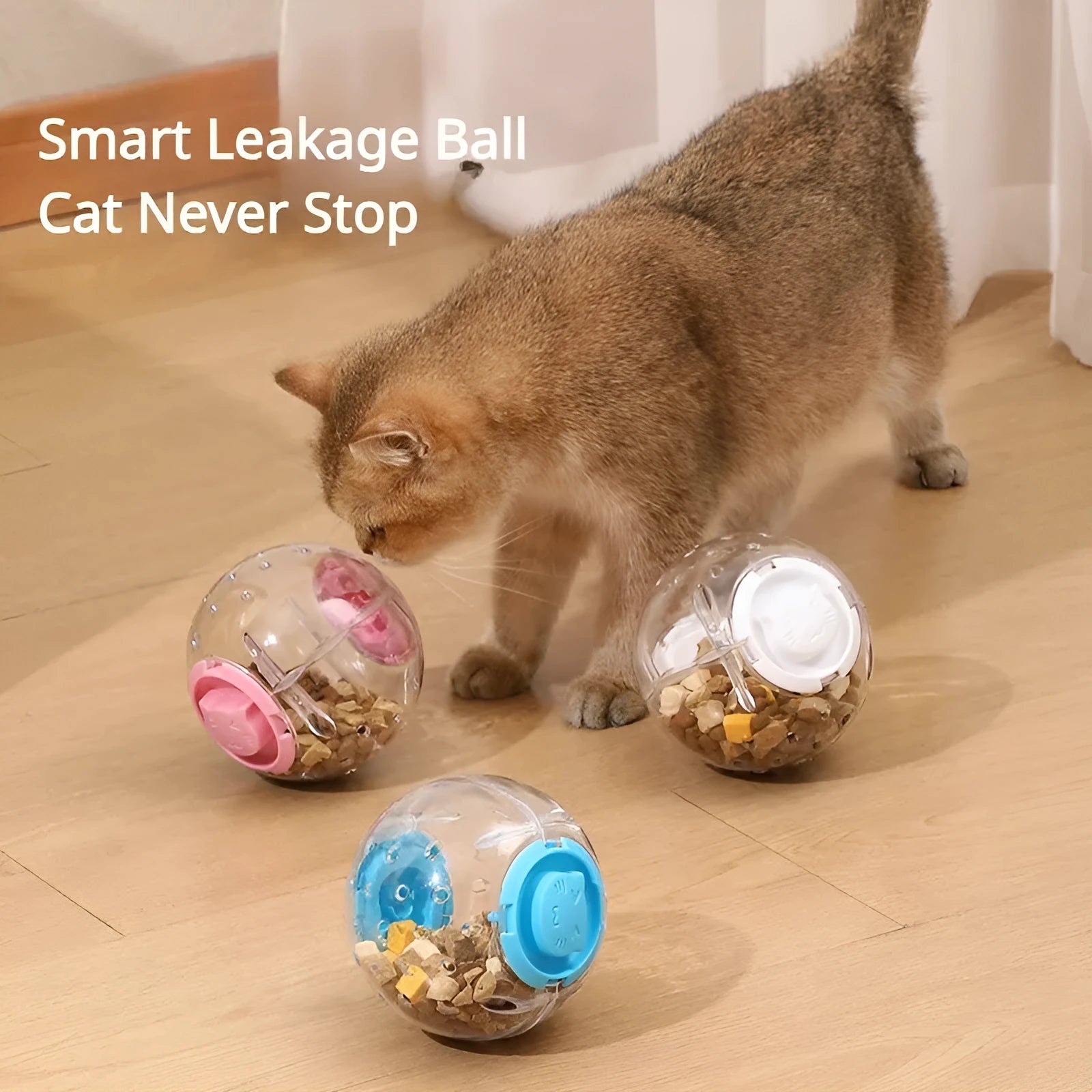 11.5cm clear plastic pet slow feeder ball for cats and dogs with food dispensing holes