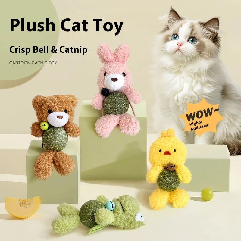 Brown bear catnip toy measuring 15cm tall with 4cm mint ball inside plush doll