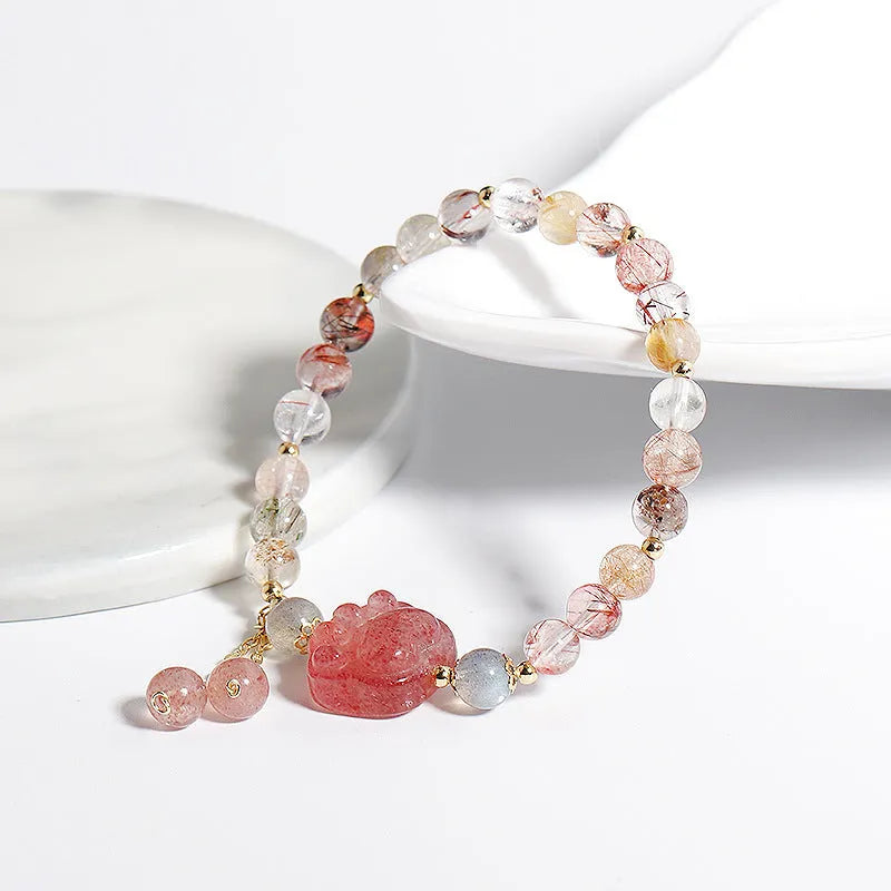 Handmade natural crystal women's bracelet with animal zodiac designs in Korean style
