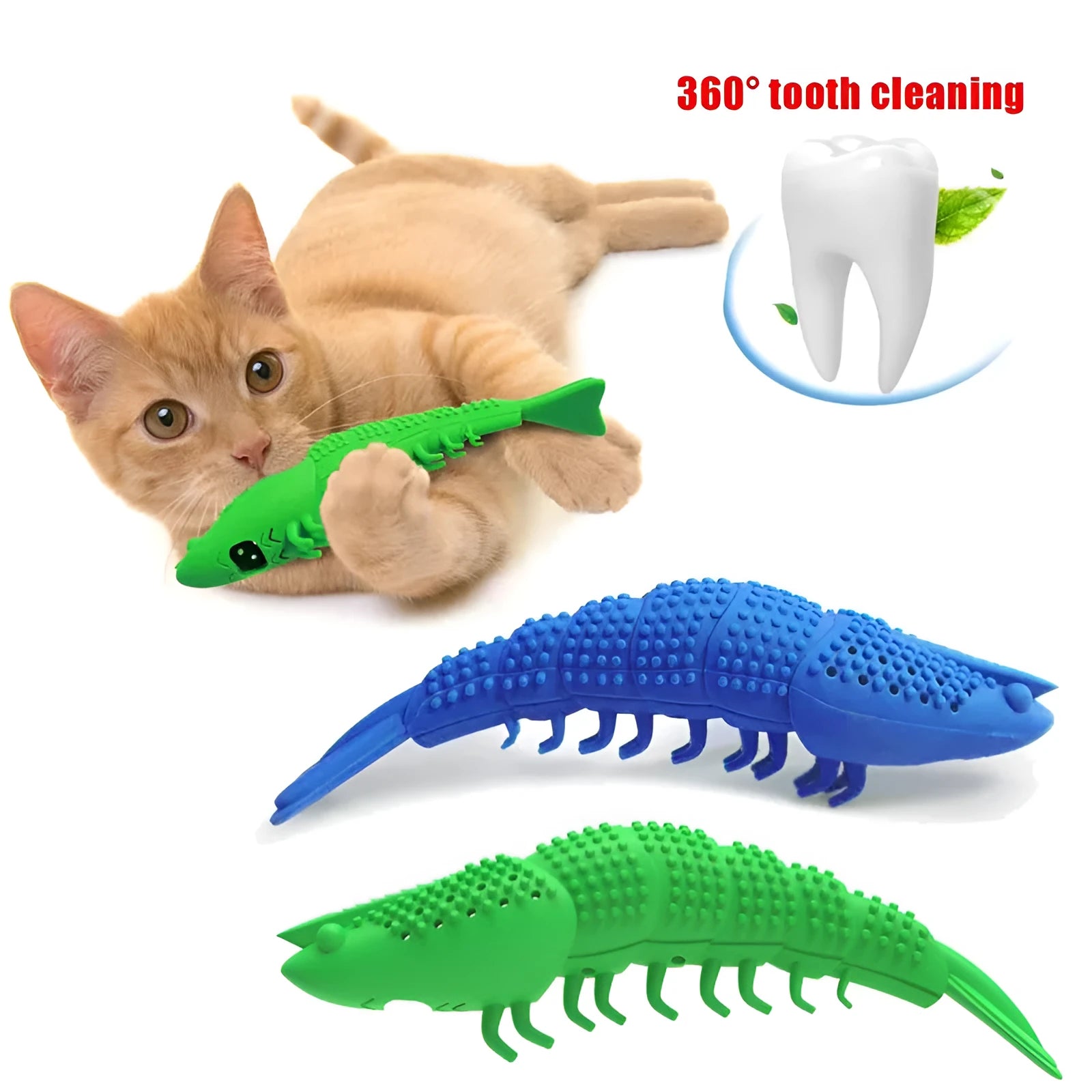 Blue hard rubber cat chew toy with textured surface for dental care during play